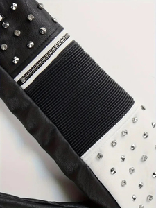 New luxury and fashionable studded leather <b>jacket</b>, motorcycle leather <b>jacket</b>, slim fit <b>punk</b> rock women's diamond <b>jacket</b> - Product Image 5