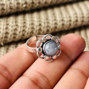 Boho Floral Moonstone Brass <b>Ring</b> Silver Plated <b>Statement</b> Gemstone Womens <b>Ring</b> For Wholesale - Product Image 2