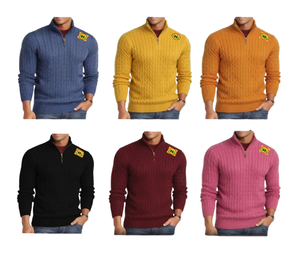 Pull tricoté classique et tendance pour homme, avec logo personnalisé, impression numérique, en laine/acrylique, col montant, idéal pour l'hiver - Product Image 1