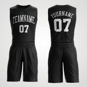 Conjunto de Uniforme de Baloncesto Personalizado, Negro, Sin Mangas, Malla 100% Poliéster Transpirable, Impresión con Nombre del Equipo, Unisex para Adultos - Product Image 1
