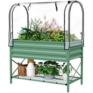 Fioriera Rialzata Grande da 2L con Gambe, Coperchio, Ripiano Inferiore e Rivestimento, Vaso Rialzato in Metallo per Ortaggi e Piante Verdi - Product Image 1