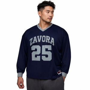 Camiseta de Fútbol Americano con Cuello en V, Manga Larga, Corte Holgado, Impresión Personalizada, Ropa Deportiva Transpirable de Malla, Suministro al por Mayor OEM - Product Image 1