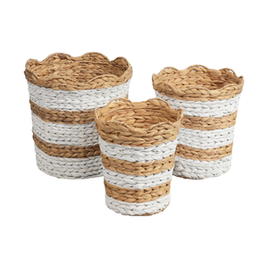 Handwoven <b>Water</b> Hyacinth Scalloped Nesting Baskets Storage <b>Containers</b> for Decoration in Living Room, Bedroom from Vietnam - Product Image 1