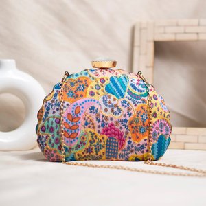 Multicolour Embroidery D-Shape <b>Clutch</b> Bag Designer Party Handbag for Women <b>Wedding</b> Occasions - Product Image 1