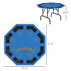 Tavolo da Poker Pieghevole Ottagonale Blu da 47 Pollici con Portabicchieri per Serate di Gioco e Intrattenimento - Product Image 3