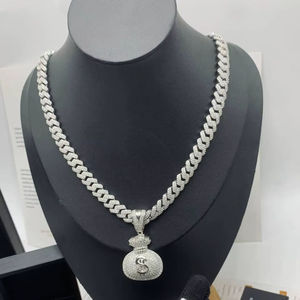 Chaîne cubaine en argent sterling 925 avec perle d'eau douce et moissanite taille brillant rond, style hip-hop, pour tous les jours, unisexe, bijoux fins, cadeau - Product Image 1