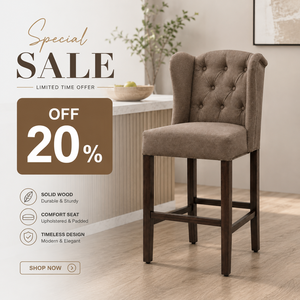 Chaise de comptoir rembourrée moderne avec dossier haut capitonné et pieds en bois massif, confortable et rembourrée pour chaise rembourrée - Product Image 1