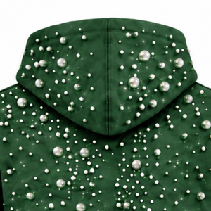 Sweat-shirt à capuche unisexe vert forêt perlé, coupe oversize, style streetwear, avec poche kangourou, vêtement de mode personnalisé - Product Image 4