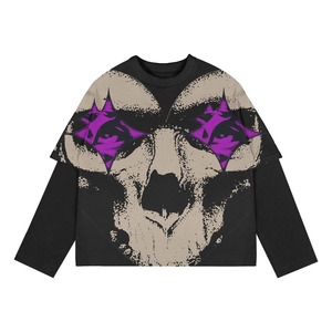 High Quality Double Layer 100% Cotton <b>Polyester</b>/Cotton Oversized Long Sleeve Custom Printed Dtg T-Shirt Streetwear Distressed - Product Image 3