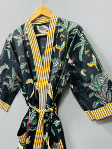 Kimono de Verano con Estampado de Jungla, Estilo Bohemio, Cuello en V, 100% Algodón Suave, Cierre con Cordón, Estilo Casual Clásico de Lujo - Product Image 6