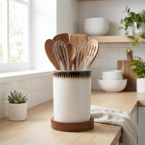 Porte-ustensiles élégant en grès céramique, avec bordure émaillée réactive, cuit à haute température, épais, durable et résistant à la chaleur, pour comptoir de cuisine - Product Image 2