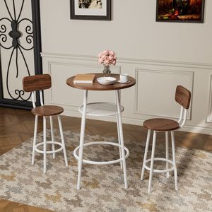 Set Moderno da Bar a 3 Pezzi con 2 Sgabelli con Schienale, Ripiano Portaoggetti, Arredamento Stile Pub - Product Image 1