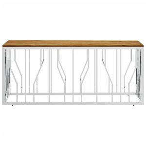 Table basse en bois d'acacia de taille moyenne avec accents en acier inoxydable argenté - Product Image 3