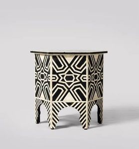Contemporary Bone Inlay Side Table With Premium Decorative Finish And Handcrafted Wooden Structure - Product Image 2