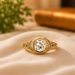 Anillos de Compromiso Vintage con Moissanita, Chapados en Oro Amarillo, con Engaste de Bisel, Diseño para Mujer - Product Image 4