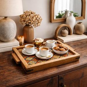 Plateau de table en bois imprimé, centre de table, plateau en bois imprimé pour bougies et fleurs, plateau de service en gros - Product Image 4