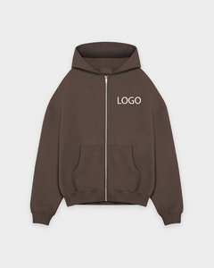 เสื้อฮู้ดซิปเต็มตัวสีน้ำตาลมอคค่าพรีเมียม ผ้าฝ้ายฟลีซหนานุ่ม สไตล์สตรีทแวร์ร่วมสมัย ผู้ผลิตแบบ OEM ODM - Product Image 5