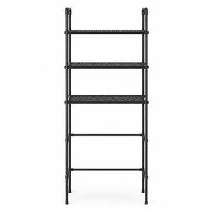 Tall Black Metal Three Tier Storage <b>Rack</b> with Open Lower Space for Bathroom Kitchen Laundry and Utility Organization Use - Product Image 2