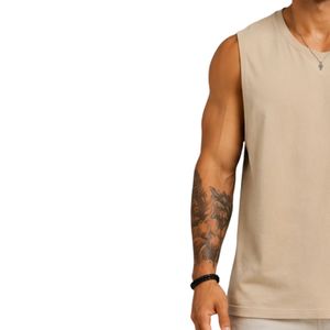 Beige Men Sleeveless Tank Top Nature Mountain Print Design Casual Summer Vest Gym Fitness Workout Muscle Shirt Cotton <b>Athletic</b> - Product Image 2