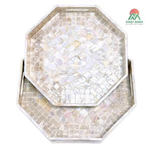Plateau de service octogonal décoratif élégant fait main avec motif mosaïque en coquillages et incrustation de nacre pour la restauration à domicile ou à l'hôtel - Product Image 1