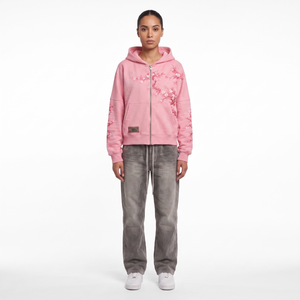 Sweat-shirt à capuche rose brodé de fleurs pour femme, imprimé intégral personnalisé, coupe oversize, pour le marché américain, OEM - Product Image 1