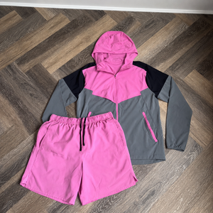 Ensemble veste coupe-vent et short en satin tricoté pour l'automne, léger, deux pièces, streetwear, pour la course à pied, la gym et l'entraînement - Product Image 1