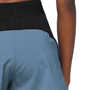 Shorts de course taille haute pour femme, bleu et noir, 100 % coton, anti-boulochage, coupe classique, taille élastique avec poches, motif uni - Product Image 2