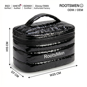 RootsMen Black Nylon Large Capacity Cosmetic <b>Case</b> with Zipper Closure and Soft Handle 25x15x7cm Fashion Travel Bag - Product Image 1
