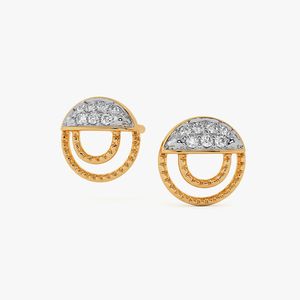 Pendientes de Oro Amarillo con Diamantes Cultivados en Laboratorio, Diseño Semicircular Calado - Product Image 1