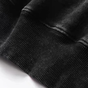 Sweat à capuche oversize noir délavé à l'acide avec logo personnalisé imprimé, manches longues, poche kangourou, style streetwear décontracté - Product Image 4