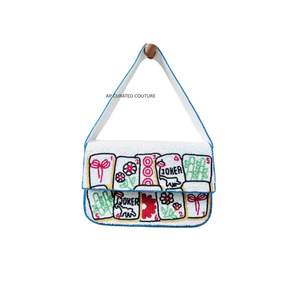 Bolso de Hombro con Cuentas Inspirado en Fichas de Mahjong Hecho a Mano, Bolso de Cuentas Bordado a Mano con Diseño Personalizado de Fichas de Mahjong, Estilo Moderno - Product Image 1