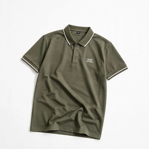 HQR <b>Men's</b> Breathable Cotton Short Sleeve for <b>Shirt</b> <b>Burgundy</b> Contrast Trim Embroidered Front Logo Regular Fit - Product Image 4