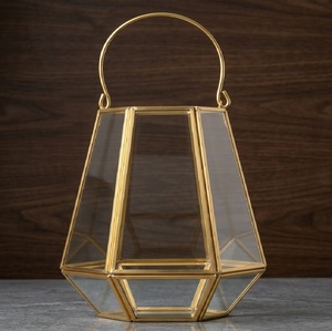 Luxury Gold Glass Candle Holder Lantern Geometric Metal Tealight Holder Wedding <b>Table</b> Centerpiece Decor - Product Image 1