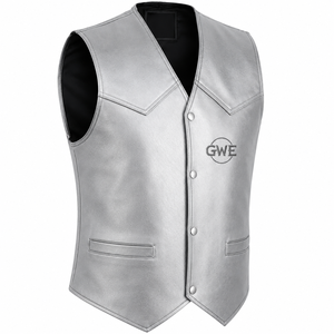 2026 New Model High-End Men's V-neck Single Breasted <b>Black</b> Denim Cowhide Leather Eco-Friendly <b>Vest</b> Autumn Season Fur Outerwear - Product Image 3