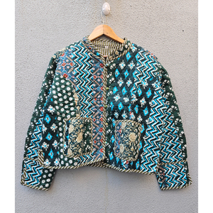 Handmade Reversible Quilted Cotton <b>Jacket</b> <b>Patchwork</b> Kantha Printed Women Short Autumn Winter Outerwear gift for her - Product Image 1