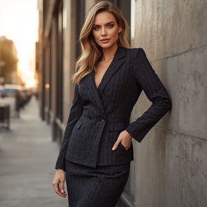 Conjunto de Traje Formal para Mujer de Poliéster y Spandex Tejido, Blazer y Pantalones Elegantes de Un Solo Pecho para Oficina, Impermeable y Ecológico - Product Image 4