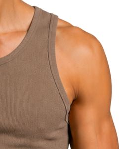 Débardeur côtelé homme taupe coupe ajustée sans manches en coton pour la gym, le sport, le streetwear et les loisirs d'été - Product Image 4