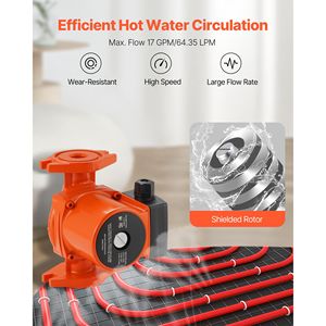Pompa di Ricircolo in Ghisa 15 58FC, 17 GPM, AC 120V, 20 ft, per Acqua Calda, Connessione Flangiata da 1 Pollice, F 1 Pollice Ghisa - Product Image 4