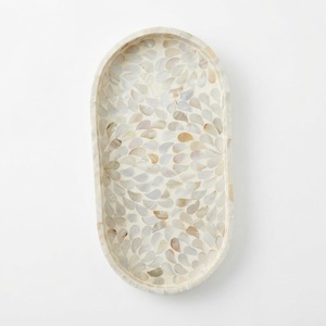 Plateau de service rond en nacre de luxe, fait main, mosaïque MOP, plateau décoratif pour table basse, ottoman, organisateur de vanité - Product Image 4