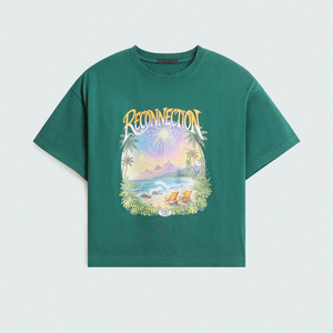 Women's <b>Green</b> Cotton <b>Crop</b> T-Shirt Reconnection Print Crew Neck Loose Fit Casual Short Sleeve Spring Summer Jersey <b>Top</b> - Product Image 1