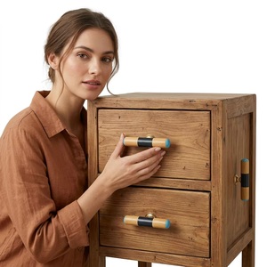 Bouton de tiroir cylindrique en bois avec extrémités en résine bleue, design moderne, écologique, pour armoire, commode, cuisine, salle de bain - Product Image 4
