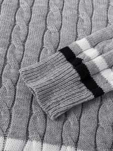 Gilet pull sans manches pour homme, style preppy, col en V, tricot torsadé, bordure à rayures contrastantes, décontracté, pour affaires, universitaire, cricket - Product Image 5