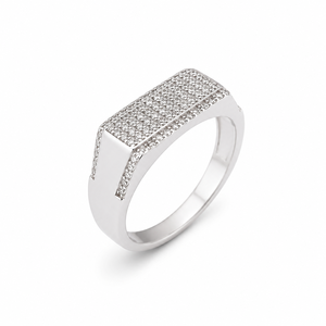925 Sterling <b>Silver</b> <b>Mens</b> Diamond Pave Rectangular Signet <b>Ring</b> Modern Geometric Design High Polish Finish Wedding Party Daily Wea - Product Image 4