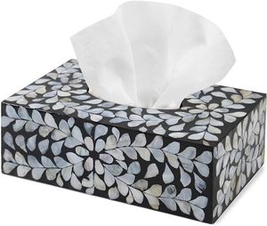 Square Mother Of Pearl Tissue Box Cover Glossy Modern Storage <b>Bin</b> For Living Room Tabletop Mount - Product Image 3