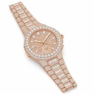Reloj de lujo unisex en oro rosa con diamantes, esfera analógica, cristal de zafiro, movimiento de cuarzo de 44 mm, brazalete con cierre plegable. - Product Image 3