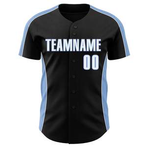 Uniforme de Béisbol Profesional Negro y Azul Cielo con Botones Completos y Malla Bird Eye, Ropa Deportiva para Equipos, Fabricante OEM de Exportación - Product Image 2