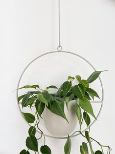 Pot de fleurs suspendu minimaliste moderne avec cadre métallique circulaire pour plantes vertes - Product Image 5