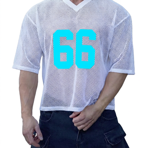 Maillot de football blanc en mesh pour homme, col en V, avec numéro 66 imprimé, manches courtes, coupe sportive régulière, respirant - Product Image 3