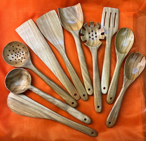 Cuillères de cuisine en bois, ustensiles de cuisine, cuillères en teck personnalisées en usine, 6 pièces, pour service et utilisation en cuisine - Product Image 4