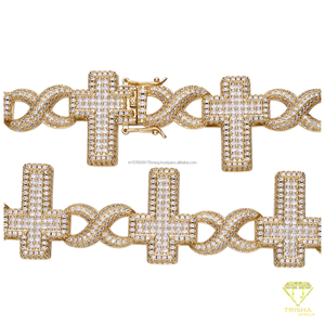 Collier tendance avec pendentif croix, diamant de laboratoire, argent sterling 925 plaqué or, style hip-hop glacé, vente en gros - Product Image 2